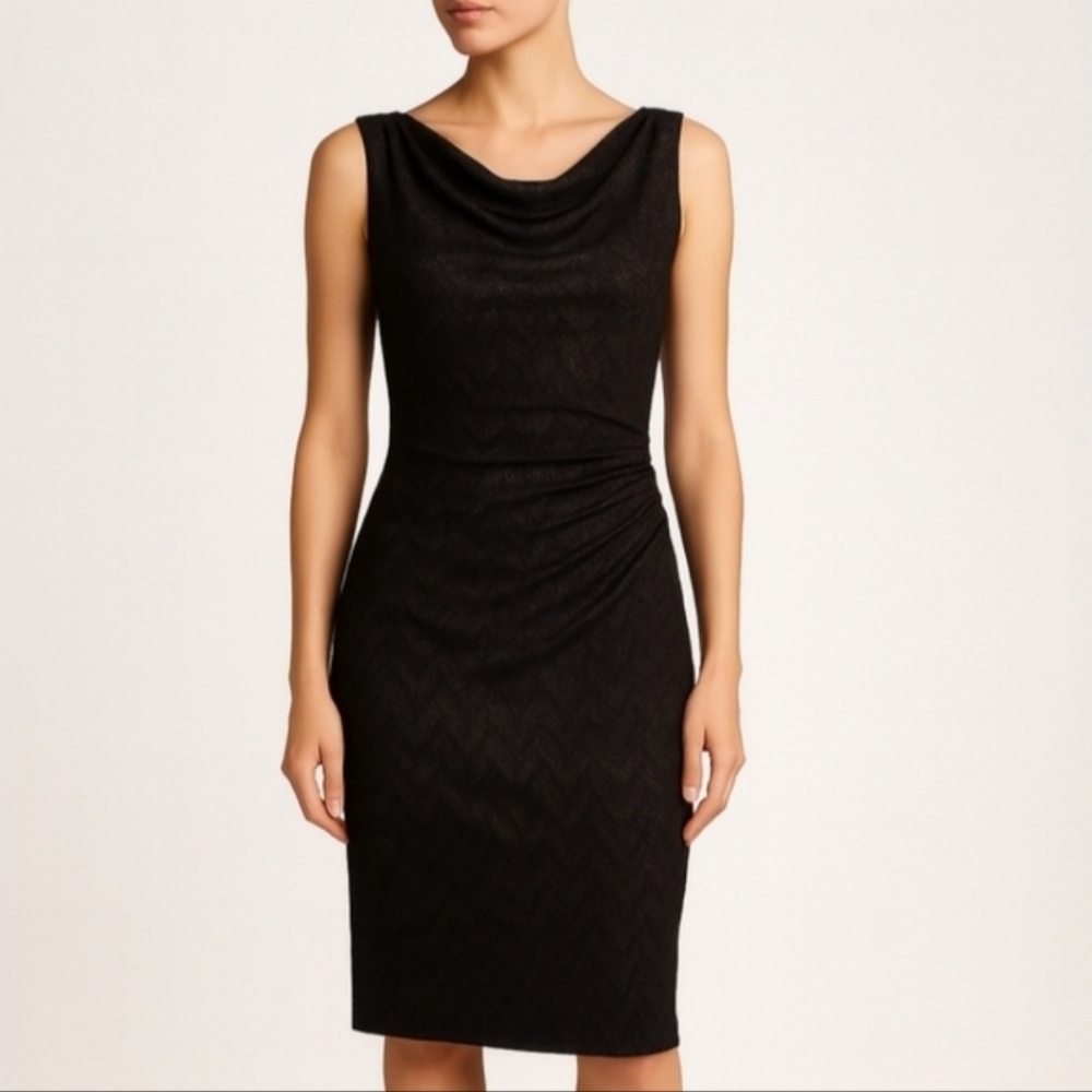 David Meister Metallic Ruched Midi Sheath Dress Size 8